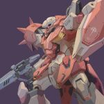  beam_rifle bmwsb0 cable energy_gun english_commentary gundam gundam_hathaway&#039;s_flash highres logo machinery mafti_nabiyu_erin mecha mecha_focus messer_(mobile_suit) mobile_suit no_humans one-eyed purple_background robot roundel science_fiction scope shield shoulder_spikes spikes weapon 