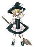  alternate_costume blonde_hair braid broom curiosities_of_lotus_asia gloves hand_on_headwear hat hatomugi_munmun kirisame_marisa solo touhou witch witch_hat yellow_eyes 