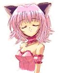  animal_ears artist_request cat_ears choker closed_eyes detached_sleeves mew_ichigo momomiya_ichigo oekaki pink_choker pink_hair puffy_detached_sleeves puffy_sleeves short_hair solo tokyo_mew_mew 