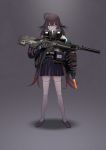  1girl absurdres ahoge american_flag battle_rifle brown_hair commentary full_body girls_frontline gloves glowstick gun highres holding holding_gun holding_weapon jacket loafers long_hair looking_at_viewer m14 m14_(girls_frontline) off_shoulder pleated_skirt pouch rifle rope scope shoes simple_background skirt smile solo suppressor symbol_commentary thighhighs twintails very_long_hair weapon white_legwear yellow_eyes yitiao_er-hua zettai_ryouiki 