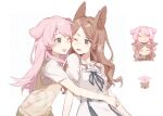  0819qyhj 2girls :3 ^_^ animal_ears bang_dream! bang_dream!_it&#039;s_mygo!!!!! blue_eyes blue_ribbon brown_hair brown_sweater_vest chihaya_anon chinese_commentary closed_eyes closed_mouth commentary_request dog_ears dog_girl dress fox_ears fox_girl grey_eyes highres hug kemonomimi_mode long_hair multiple_girls nagasaki_soyo neck_ribbon one_eye_closed pink_hair ribbon shirt short_sleeves sweater_vest tongue tongue_out white_dress white_shirt 