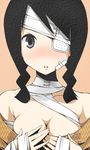  artist_request bandage_over_one_eye bandages black_hair blush breasts cleavage eyepatch kobushi_abiru lowres medium_breasts sayonara_zetsubou_sensei solo 