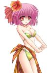  bikini danshaku hieda_no_akyuu o-ring o-ring_bikini older orange_sarong pink_hair red_eyes sarong solo swimsuit touhou white_background 