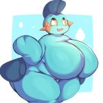 1:1 anthro big_breasts big_butt blue_body breasts butt female generation_3_pokemon hi_res huge_breasts huge_butt huge_thighs lightmizano marshtomp nintendo orange_eyes pokemon pokemon_(species) pupils short_stack simple_background solo thick_thighs white_pupils
