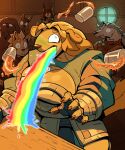 2025 absurd_res alcohol anthro armor balancing bar beverage bird_dog blonde_hair bodily_fluids borzoi breastplate breasts canid canine canis ceehaz cleavage cleavage_cutout clothed clothing container cup cutout dobermann dog_knight_rpg domestic_dog drunk female fingerless_gloves fur glass glass_container glass_cup gloves golden_retriever group hair handwear herding_dog hi_res humor hunting_dog jeane_(ceehaz) male mammal nix_(ceehaz) orinette_(ceehaz) pastoral_dog pinscher rainbow retriever rory_(ceehaz) shocked sighthound solo_focus spilling_drink substance_intoxication tan_body tan_fur tavern technicolor_yawn vomit vomiting welsh_corgi