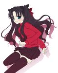  black_hair black_legwear fate/stay_night fate_(series) long_hair skirt solo sweater takenaka_hisato thighhighs toosaka_rin zettai_ryouiki 