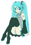  blue_eyes blue_hair detached_sleeves hatsune_miku long_hair necktie panties solo striped striped_panties takenaka_hisato thighhighs twintails underwear vocaloid 