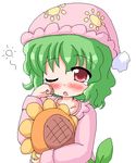  blush geetsu green_hair kazami_yuuka kazami_yuuka_(pc-98) pajamas red_eyes sleepy solo touhou touhou_(pc-98) 