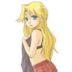  artist_request blonde_hair blue_eyes blush kimura_kaere long_hair looking_back lowres oekaki sayonara_zetsubou_sensei solo undressing 