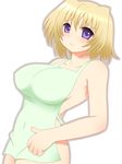  apron blonde_hair breasts huge_breasts kurappii lyrical_nanoha mahou_shoujo_lyrical_nanoha mahou_shoujo_lyrical_nanoha_a's naked_apron purple_eyes shamal short_hair solo 