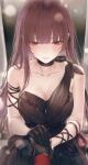  1girl 1other absurdres black_dress black_gloves blush breasts cleavage collarbone commander_(girls&#039;_frontline) commentary dress girls&#039;_frontline girls&#039;_frontline_2:_exilium gloves highres holding_hands long_hair looking_at_viewer makiatto_(girls&#039;_frontline_2) official_alternate_costume parted_lips pov pov_hands purple_hair red_eyes renoahh sleeveless sleeveless_dress wa2000_(ballroom_interlude)_(girls&#039;_frontline) wa2000_(girls&#039;_frontline) watermark 