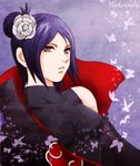  akatsuki_(naruto) akatsuki_uniform artist_name blue_eyes blue_hair bug butterfly flower hair_flower hair_ornament insect konan mutsumix naruto_(series) naruto_shippuuden solo 