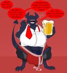 1_eye alcohol beer beer_mug beverage blush blush_lines bodily_fluids boxers_(clothing) bulge claws clothing container cup demon dialogue digitigrade drooling drunk english_text fur genital_fluids genitals hi_res holding_container holding_cup holding_object horn humanoid_genitalia humanoid_penis imp krylon_(nylonhellhole) male motion_lines mug nylonhellhole open_mouth overweight penis penis_base precum precum_through_clothing precum_through_underwear pubes saliva sharp_teeth simple_background smile solo spade_tail speech_bubble stained_underwear substance_intoxication tail talking_to_viewer teeth text tongue topwear underwear undone_tie wet wet_clothing wobbly