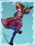 2025 anthro black_hair blue_eyes bow_tie bowed_string_instrument breasts canid canine clothed clothing dipstick_tail eyebrows eyelashes feather_hat feet female fox fur hair hat headgear headwear hi_res inner_ear_fluff mammal markings musical_instrument musician orange_body orange_fur psicoyote solo string_instrument tail tail_markings tuft violin violin_bow white_body white_fur