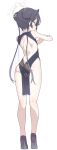  1girl absurdres ass back black_dress black_hair black_shoes blue_archive braid braided_bun butt_crack china_dress chinese_clothes double_bun dragon_print dress full_body grey_eyes grey_halo hair_bun hair_ornament halo high_heels highres kisaki_(blue_archive) long_hair print_dress s10021 shoes simple_background sleeveless sleeveless_dress solo standing twintails white_background 