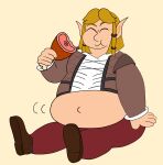 absurd_res belly bethesda_game_studios big_belly bosmer clothed clothing eating eating_food elf food hi_res humanoid male meat meat_on_bone microsoft navel oblivion overweight overweight_male solo squidjibo the_elder_scrolls wood_elf
