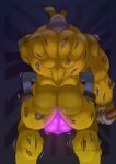 absurd_res animal_humanoid animatronic anthro axe balls butt digital_media_(artwork) duo five_nights_at_freddy&#039;s five_nights_at_freddy&#039;s_3 fur genitals hi_res human humanoid lagomorph leporid machine male male/male mammal muscular muscular_anthro muscular_male nastybluepal purple_balls rabbit rear_view robot scottgames sex simple_background size_difference springtrap_(fnaf)