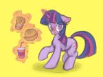2024 absurd_res ather_os beverage blue_mane blue_tail blush bodily_fluids burger cutie_mark digital_drawing_(artwork) digital_media_(artwork) equid equine female feral food friendship_is_magic fries fur hasbro hay_burger hi_res hooves horn long_mane long_tail looking_at_viewer magic magic_aura magic_user mammal mane multicolored_mane multicolored_tail my_little_pony mythological_creature mythological_equine mythology pink_mane pink_tail purple_body purple_eyes purple_fur purple_mane purple_tail simple_background soda soda_cup solo sweat sweatdrop tail telekinesis twilight_sparkle_(mlp) unicorn unicorn_horn yellow_background