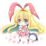  amae_koromo animal_ears bad_id bad_pixiv_id bird blonde_hair blue_eyes blush bunny_ears chibi dress etopen finger_in_mouth heart long_hair penguin saki solo stuffed_animal stuffed_penguin stuffed_toy toki_ai 