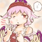  :&lt; animal_ears bad_id bad_pixiv_id bare_shoulders goton_goton hat mystia_lorelei off_shoulder pink_hair red_eyes short_hair solo sweatdrop tears toothache touhou wings 