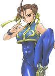  abs alternate_costume brown_eyes brown_hair chun-li double_bun gabayo legs no_socks solo street_fighter 