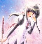  ahoge black_hair katana kuro_(love_hina) love_hina ribbon solo sword urashima_kanako weapon 