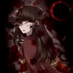  blood brown_hair eclipse fatal_frame fatal_frame_4 ghost haibara_sakuya japanese_clothes kimono long_hair neon_ui no_eyes solar_eclipse solo spirit 