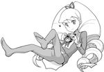  big_hair drill_hair feet greyscale heriyama long_hair lowres monochrome pantyhose rockman ryuusei_no_rockman shirogane_luna solo 