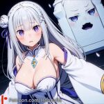  ai-generated breasts dress henhalla highres large_breasts short_hair shy very_shy white_hair young younger_female 