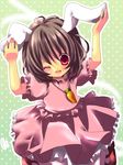  animal_ears brown_hair bunny_ears inaba_tewi one_eye_closed red_eyes solo touhou 