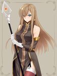  bad_id bad_pixiv_id blue_eyes breasts brown brown_background brown_hair dress elbow_gloves gloves large_breasts long_hair prime side_slit solo staff tabard tales_of_(series) tales_of_the_abyss tear_grants thighhighs 