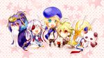  ahoge bad_id bad_pixiv_id beret blazblue blonde_hair braid chibi closed_eyes eyepatch green_eyes hair_weapon hat kuroinoki lambda-11 long_hair mikado_(blazblue) mu-12 multiple_girls noel_vermillion nu-13 panda purple_hair red_eyes silver_hair thighhighs 