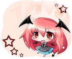  :d bat_wings brush chibi demon_tail dress head_wings koakuma long_hair maitora open_mouth red_eyes red_hair smile solo star tail touhou v_arms wings zoom_layer 