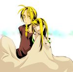  1girl bad_id bad_pixiv_id blanket blonde_hair braid closed_eyes couple edward_elric fullmetal_alchemist hetero long_hair open_mouth ponytail sleeping winry_rockbell yellow_eyes yomimatigai 