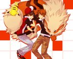  arcanine artist_request checkered cuddling gen_1_pokemon hat hat_removed headwear_removed jewelry lowres multiple_boys ookido_green pikachu pokemon pokemon_(creature) pokemon_(game) pokemon_frlg pokemon_hgss red_(pokemon) red_(pokemon_frlg) red_(pokemon_rgby) sleeping 