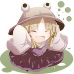  bad_id bad_pixiv_id blonde_hair chibi closed_eyes doromizu hat moriya_suwako open_mouth oversized_clothes sleeves_past_fingers sleeves_past_wrists solo touhou 