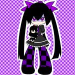  black_hair character_doll checkered checkered_background doll hat hata-tan himekaidou_hatate looking_at_viewer necktie panty_&amp;_stocking_with_garterbelt parody purple_eyes rui_(hershe) shameimaru_aya solo stocking_(psg) style_parody tokin_hat touhou twintails 