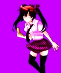  black_legwear brown_hair cellphone hat himekaidou_hatate necktie phone purple_eyes rui_(hershe) solo thighhighs tokin_hat touhou twintails zettai_ryouiki 