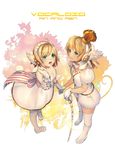  1girl ahoge angel_wings blonde_hair bow brother_and_sister cane crown dress gloves hair_bow hairband headphones highres kagamine_len kagamine_rin magnet_(vocaloid) nal_(nal's_pudding) short_hair siblings thighhighs twins vocaloid white_dress wings 