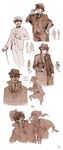  4boys androgynous bad_source cane cigar cosplay deerstalker facial_hair fedora formal gun hat hercule_poirot hercule_poirot_(cosplay) highres multiple_boys mustache parody sherlock_holmes sherlock_holmes_(cosplay) shroedinger smoke suit the_adventures_of_sherlock_holmes umineko_no_naku_koro_ni ushiromiya_lion weapon willard_h_wright 