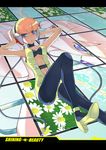  black_legwear blonde_hair blue_eyes commentary_request flower gym_leader headphones kamitsure_(pokemon) m&amp;m_(mrkmmsr) midriff navel pantyhose pokemon pokemon_(game) pokemon_bw recurring_image short_hair solo 