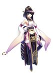  agarest_senki_(series) agarest_senki_zero bare_shoulders black_eyes black_hair detached_sleeves hair_ornament hand_on_hip hirano_katsuyuki legs midriff navel sayane_(agarest_senki_zero) simple_background smile solo thighhighs 