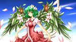  curtsey elle_(lom) flower green_hair hair_flower hair_ornament impossible_clothes impossible_shirt impossible_vest kazami_yuuka kumapan leaf legend_of_mana petals plaid plaid_skirt plaid_vest red_eyes seiken_densetsu shirt skirt skirt_set solo touhou vest wings 