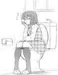  ascot bad_id bad_pixiv_id chin_rest dr.p greyscale kazami_yuuka monochrome nose_bubble pantyhose pantyhose_pull plaid plaid_skirt plaid_vest short_hair skirt skirt_set sleeping slippers solo toilet toilet_paper toilet_use touhou unmoving_pattern vest 