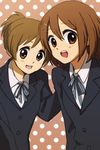  brown_eyes brown_hair hirasawa_ui hirasawa_yui k-on! multiple_girls ponytail school_uniform short_hair siblings sisters terasu 