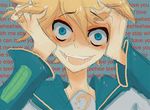  blue_eyes crazy_eyes evil_grin evil_smile grin kagamine_len male_focus smile solo vocaloid yandere 