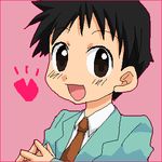  1boy black_hair boy child fullmetal_alchemist heart homunculus lowres male male_focus monster_boy necktie oekaki pride selim_bradley simple_background smile solo 