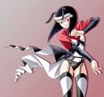  antennae bad_id bad_pixiv_id black_hair ghost_sweeper_mikami highres luciola red_eyes solo tamamon thighhighs visor 