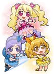  aono_miki blue_footwear blue_skirt boots chibi choker cure_berry cure_peach cure_pine fresh_precure! hair_ornament heart heart_hair_ornament hirai_yukio knee_boots magical_girl momozono_love multiple_girls orange_choker pink_footwear precure skirt thighhighs yamabuki_inori 