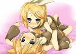  1girl bad_id bad_pixiv_id blonde_hair blush brother_and_sister couple girl_on_top hair_ornament hair_ribbon hairclip hetero incest kagamine_len kagamine_rin lying ribbon siblings tensousui twincest twins vocaloid you_gonna_get_raped 